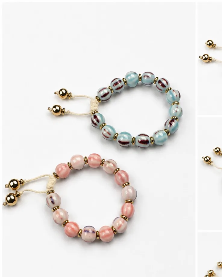 Pulseras Duna — Cerámica esmaltada y acentos de oro, joyería artesanal Meissen Mia